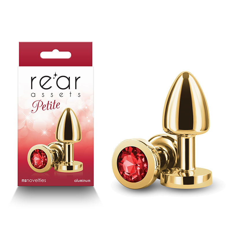 Rear Assets Petite Gold Butt Plug with Round Red Gem