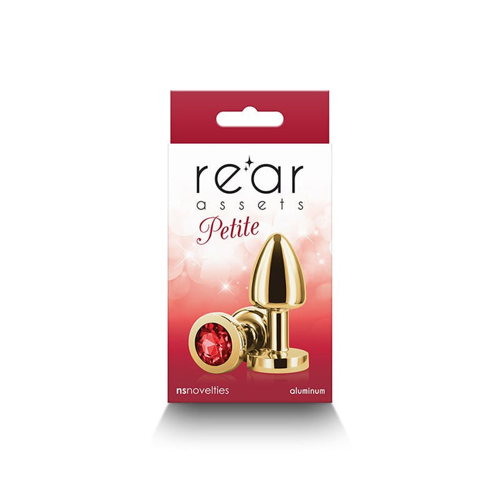 Rear Assets Petite Gold Butt Plug with Round Red Gem