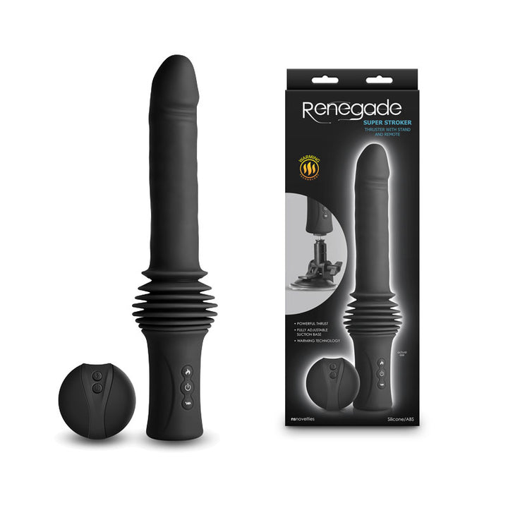 Renegade Super Stroker - Thrusting Vibrator With Remote Control & Stand - Black