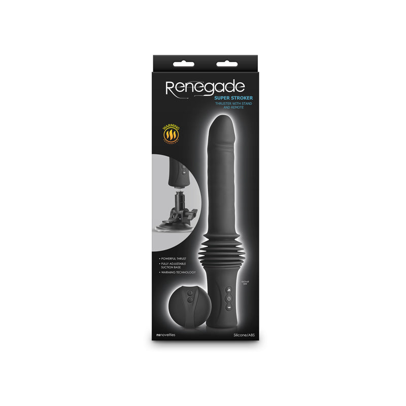 Renegade Super Stroker - Thrusting Vibrator With Remote Control & Stand - Black