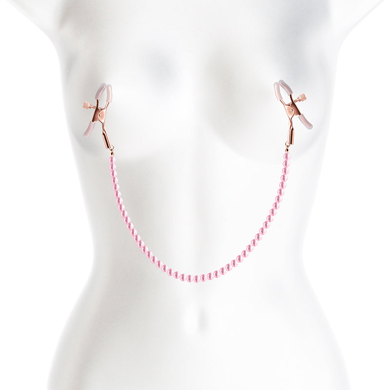 Bound Nipple Clamps with Pink Pearl Chain