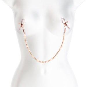 Bound Rose Gold Nipple Clamps with Gold Pearl Chain
