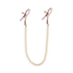 Bound Rose Gold Nipple Clamps with Gold Pearl Chain