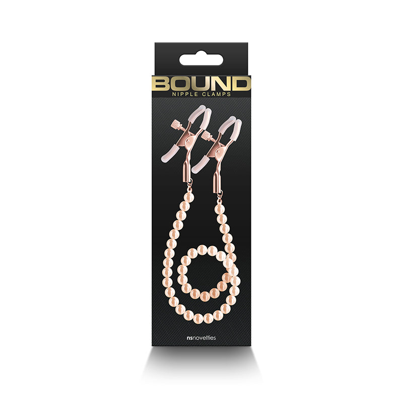 Bound Rose Gold Nipple Clamps with Gold Pearl Chain