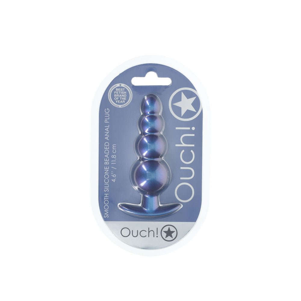 Ouch! Beaded Anal Plug - Metallic Blue