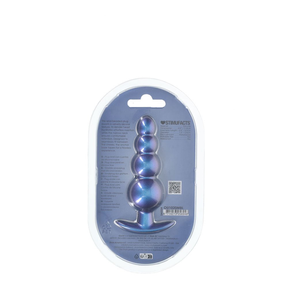 Ouch! Beaded Anal Plug - Metallic Blue