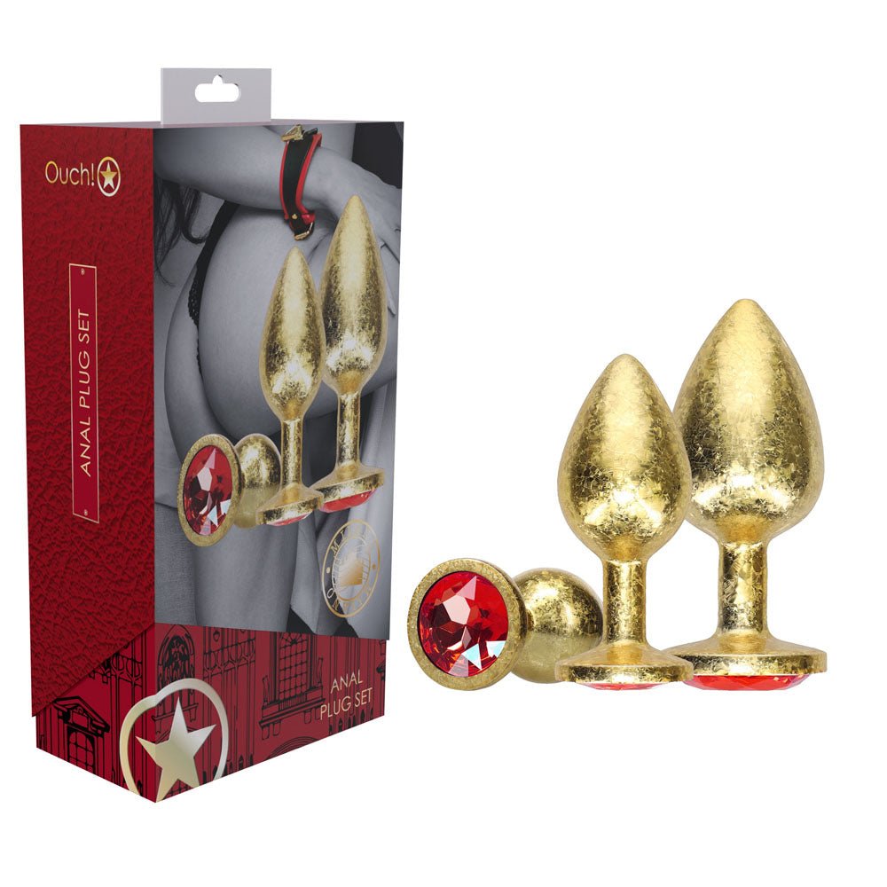 Ouch! Milan Collection - Metal Anal Plug Set with Gem Base - Gold