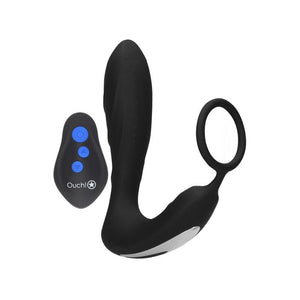 Ouch! E-stim & Vibrating Butt Plug Cock Ring - Black