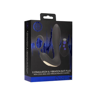 Ouch! E-stim & Vibrating Butt Plug Cock Ring - Black