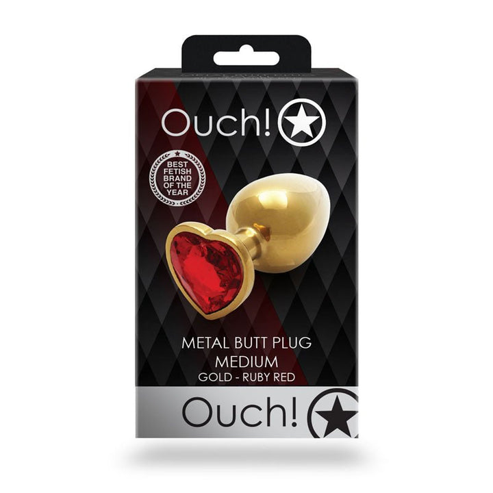 Ouch! Heart Gem Gold Butt Plug - Medium