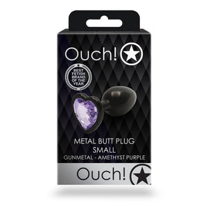 Ouch! Heart Gem Gunmetal Butt Plug - Small