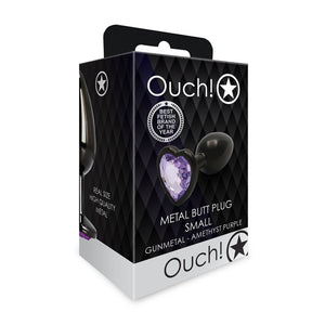 Ouch! Heart Gem Gunmetal Butt Plug - Small