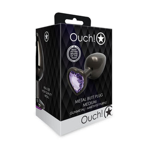 Ouch! Heart Gem Gunmetal Butt Plug - Medium
