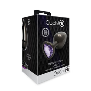 Ouch! Heart Gem Gunmetal Butt Plug - Large