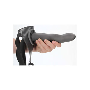 Ouch! Textured Curved 8 Inch Hollow Strap-On - Gunmetal Grey