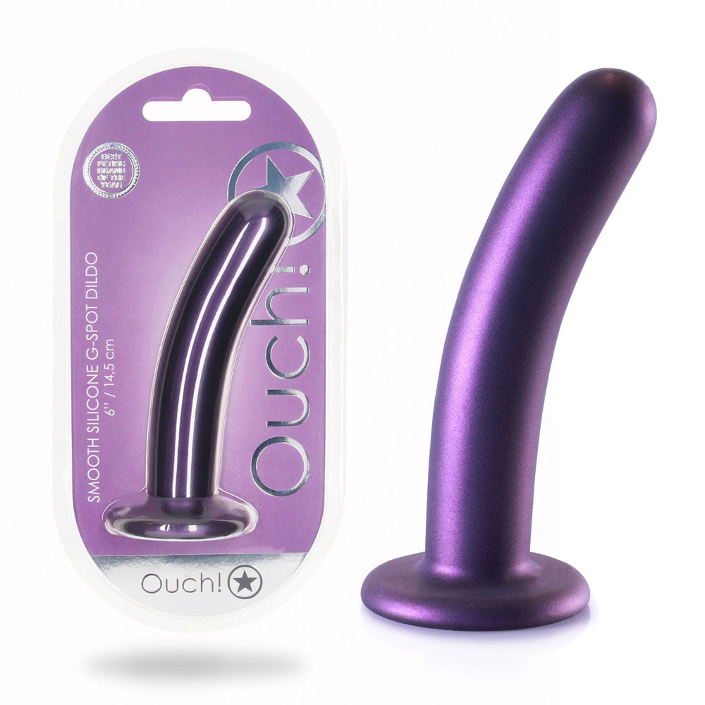 Ouch! Smooth Silicone 6 Inch G-Spot Dildo - Metallic Purple