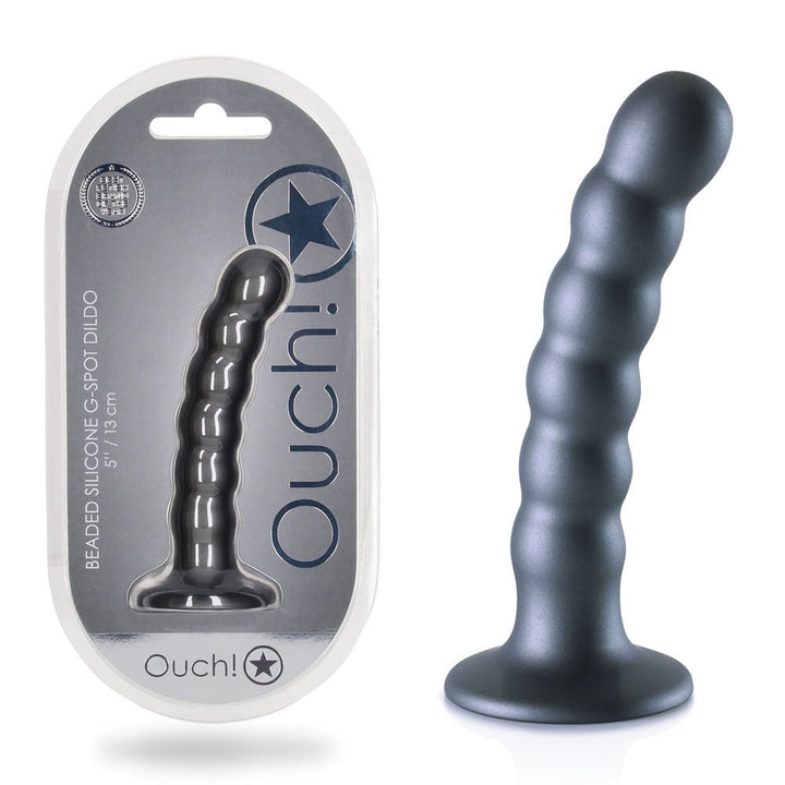 Ouch! Beaded Silicone 5 Inch G-Spot Dildo - Gunmetal