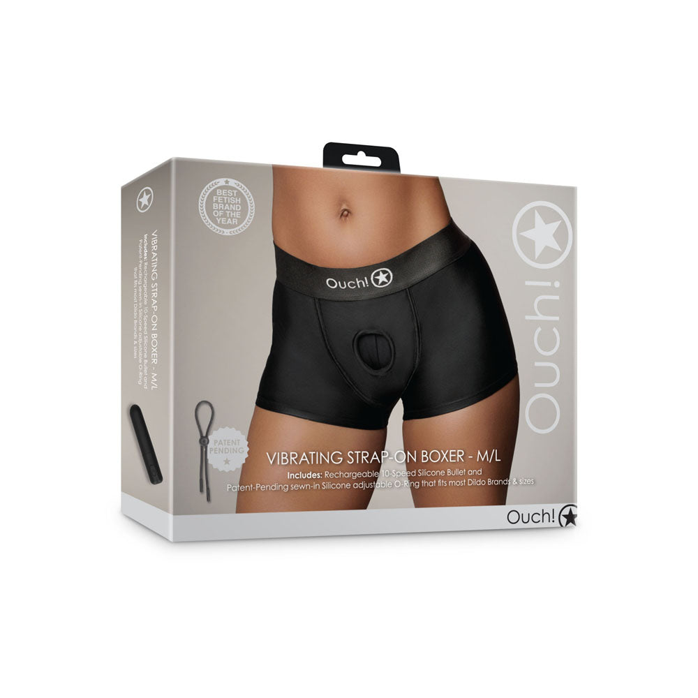 Ouch! Vibrating Strap-On Boxer Harness - M/L - Black