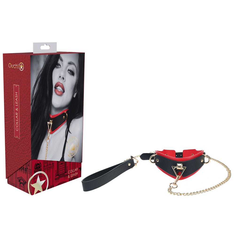 Ouch! Milan Collection - Collar with Leash - Black/Red