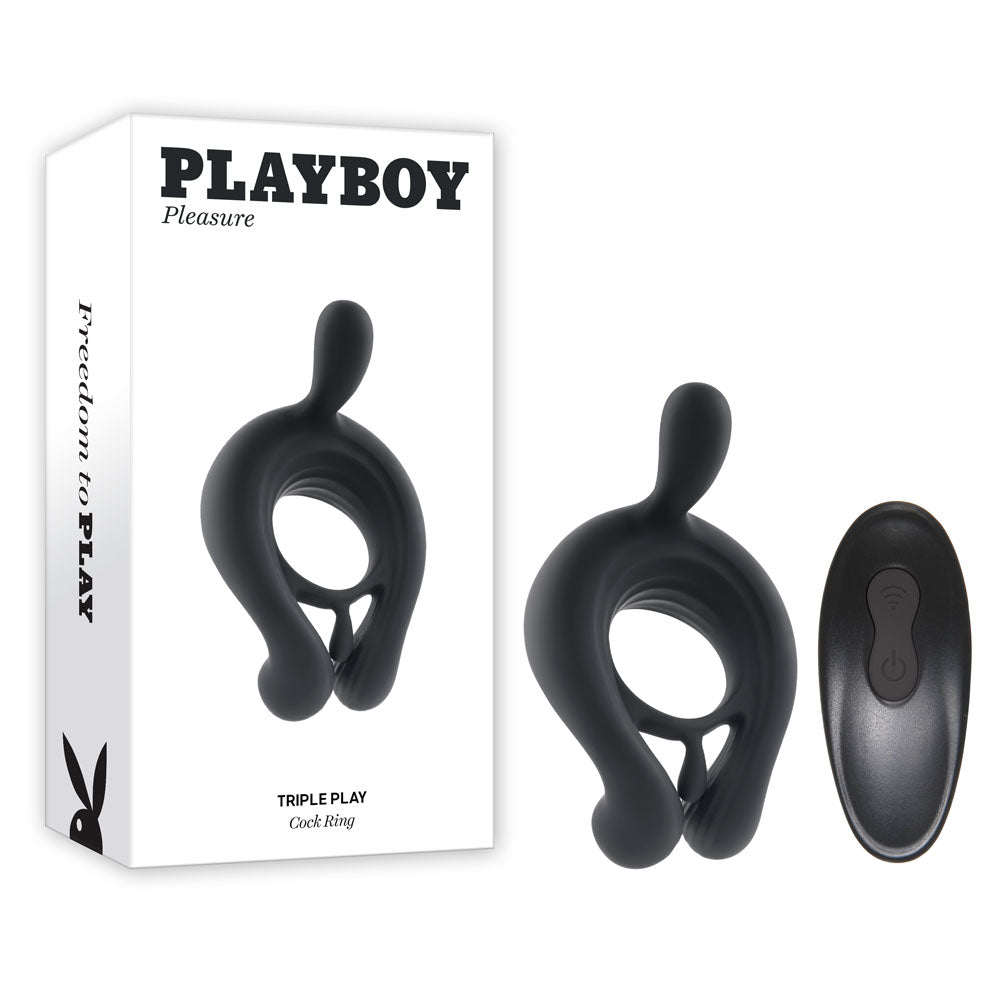 Playboy Pleasure Triple Play - Cock Ring with Wireless Remote Control - Black