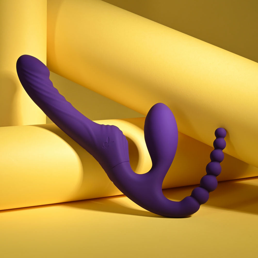 Playboy Pleasure Hug It Out Strapless Strap-On Triple Stimulator - Purple