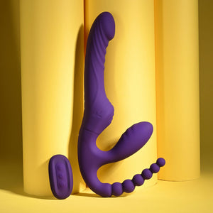 Playboy Pleasure Hug It Out Strapless Strap-On Triple Stimulator - Purple