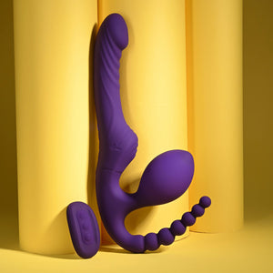Playboy Pleasure Hug It Out Strapless Strap-On Triple Stimulator - Purple