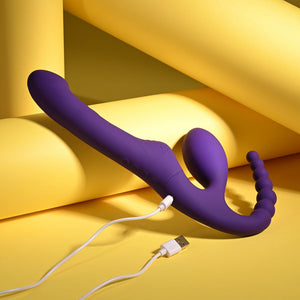 Playboy Pleasure Hug It Out Strapless Strap-On Triple Stimulator - Purple