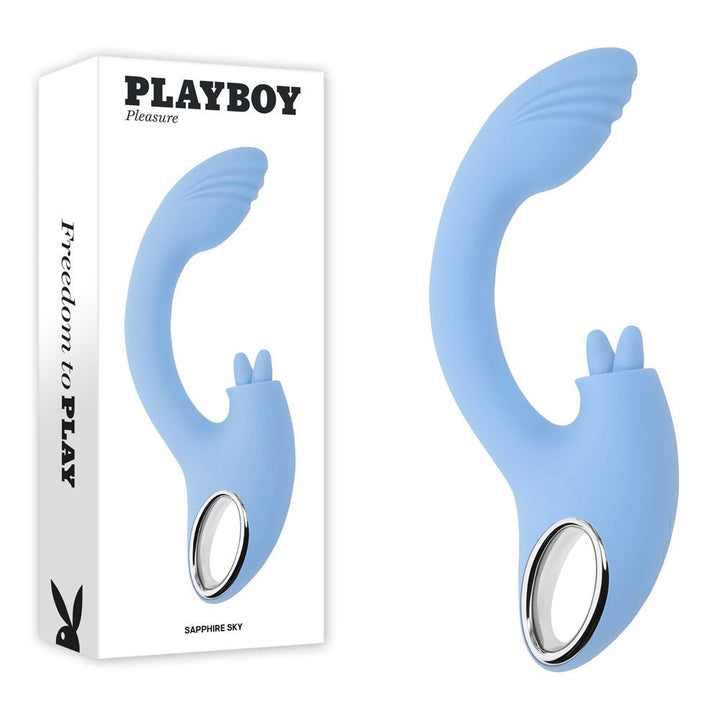 Playboy Pleasure  Sapphire Sky Vibrator with Double Tongue Stimulator - Blue