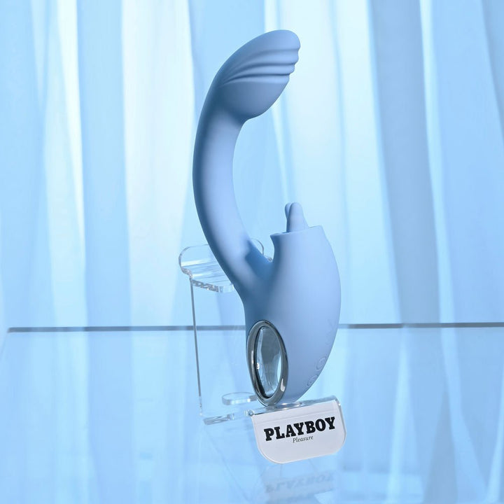 Playboy Pleasure  Sapphire Sky Vibrator with Double Tongue Stimulator - Blue
