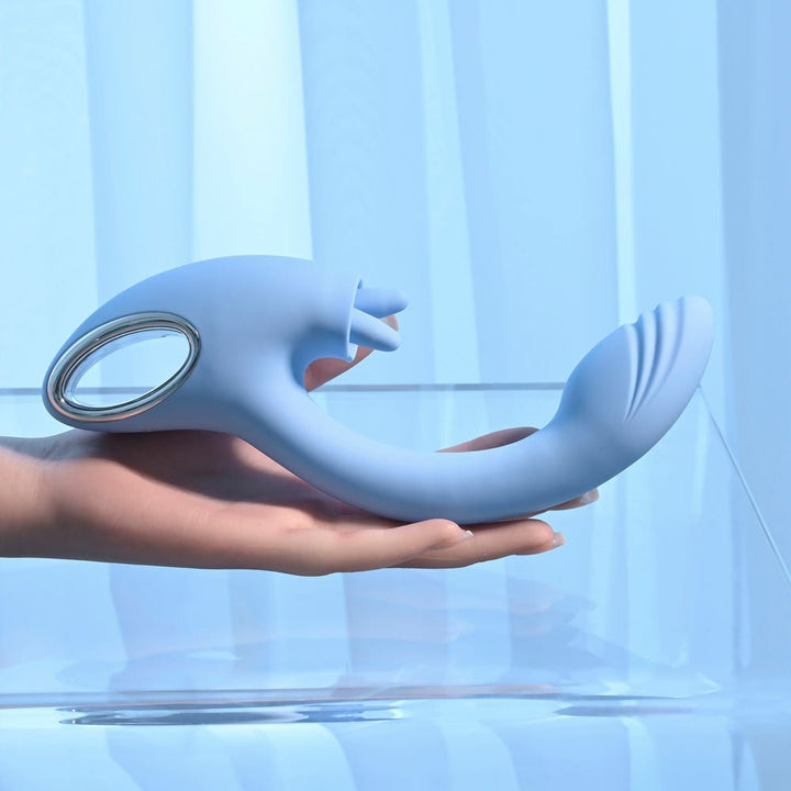 Playboy Pleasure  Sapphire Sky Vibrator with Double Tongue Stimulator - Blue