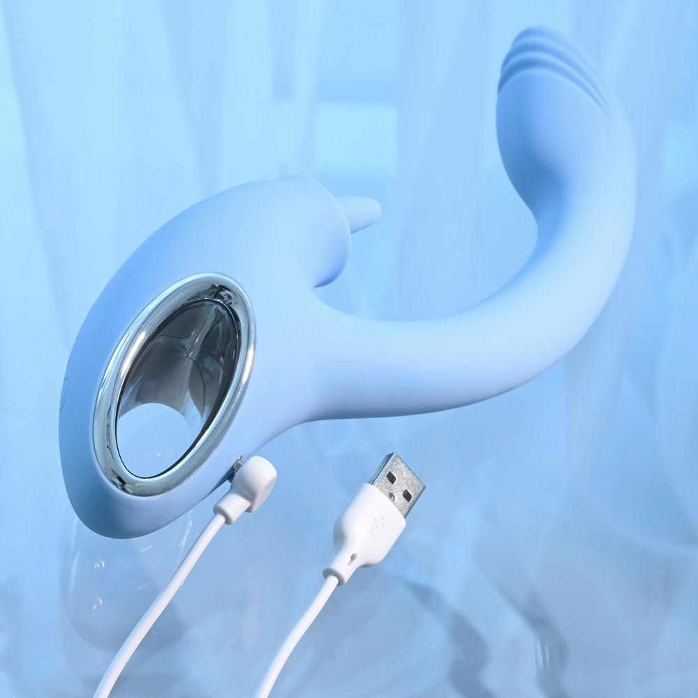 Playboy Pleasure  Sapphire Sky Vibrator with Double Tongue Stimulator - Blue