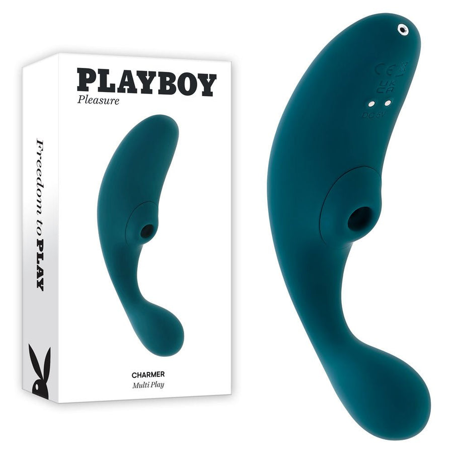 Playboy Pleasure Charmer - Vibrator with Clitoral Suction - Blue