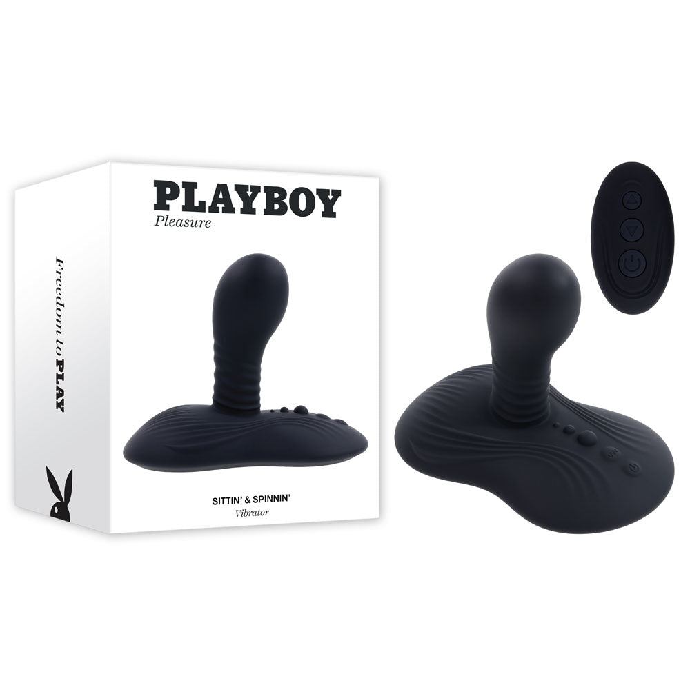 Playboy Pleasure Sittin & Spinnin - Spinning Vibrating Grinder Pad with Remote - Black