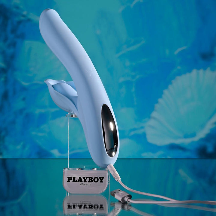 Playboy Pleasure In Bloom Thrusting Tapping Heating Dual Vibrator - Blue