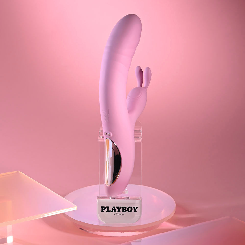 Playboy Pleasure Rub Me Right Thrusting Rabbit Vibrator - Pink