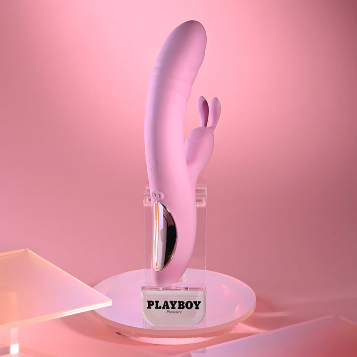 Playboy Pleasure Rub Me Right Thrusting Rabbit Vibrator - Pink