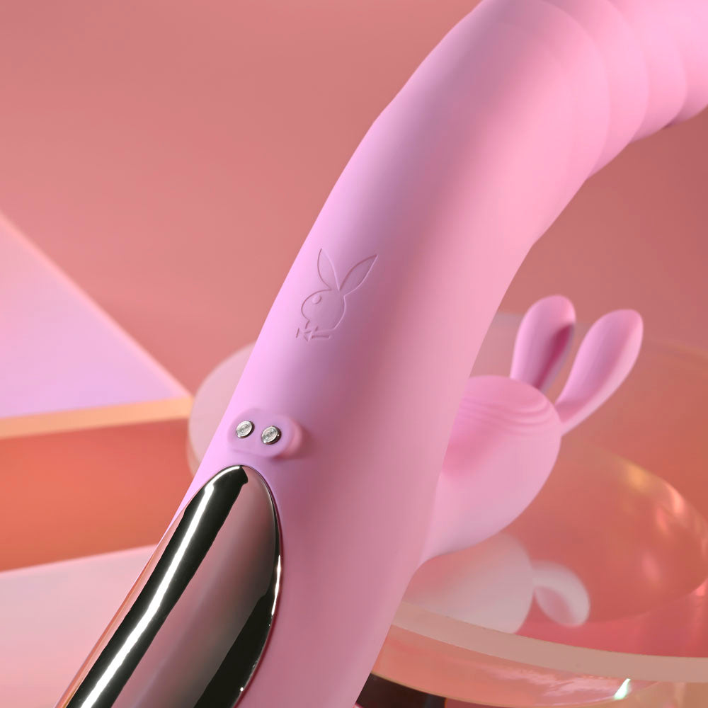 Playboy Pleasure Rub Me Right Thrusting Rabbit Vibrator - Pink