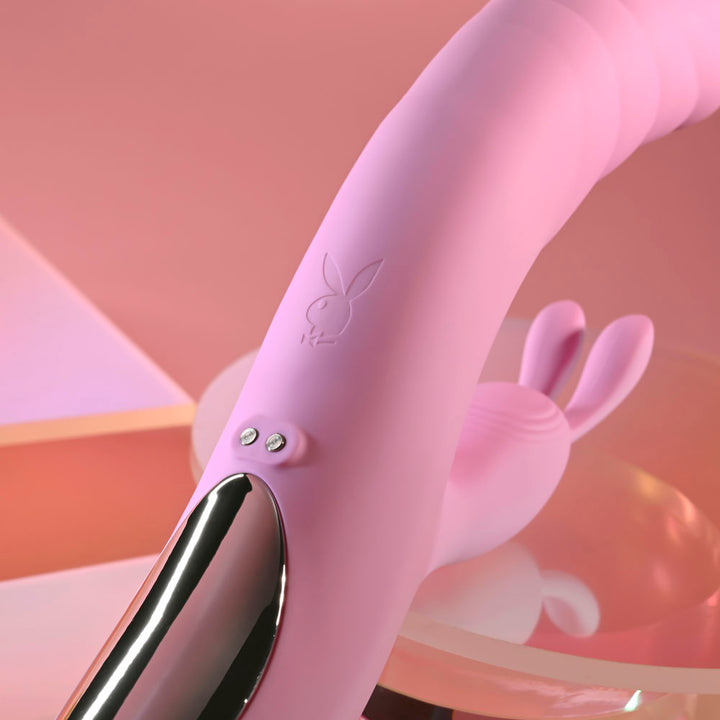 Playboy Pleasure Rub Me Right Thrusting Rabbit Vibrator - Pink