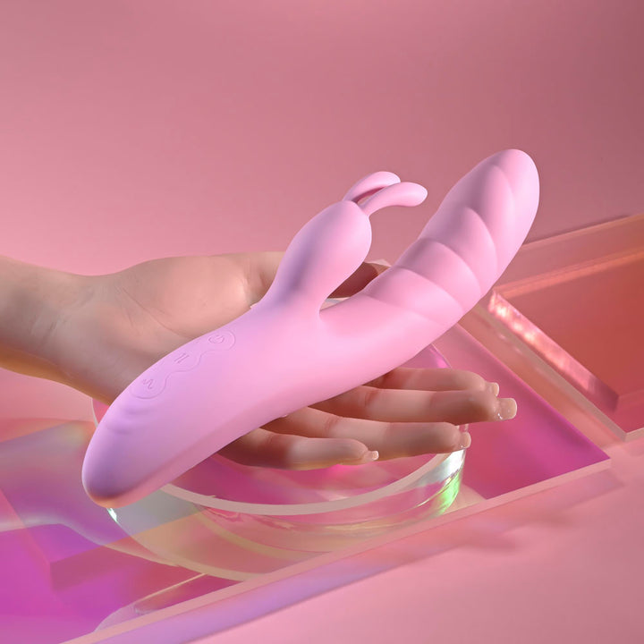 Playboy Pleasure Rub Me Right Thrusting Rabbit Vibrator - Pink