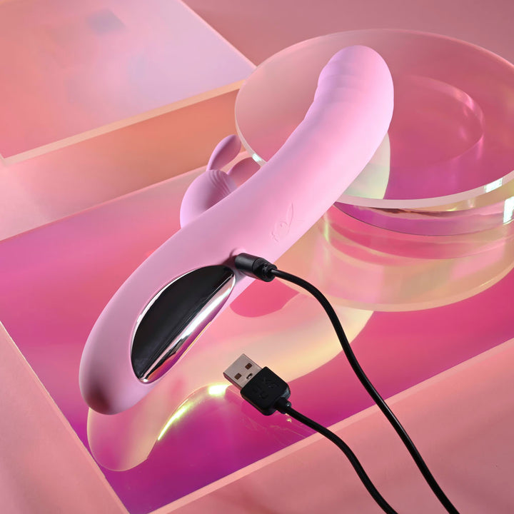 Playboy Pleasure Rub Me Right Thrusting Rabbit Vibrator - Pink
