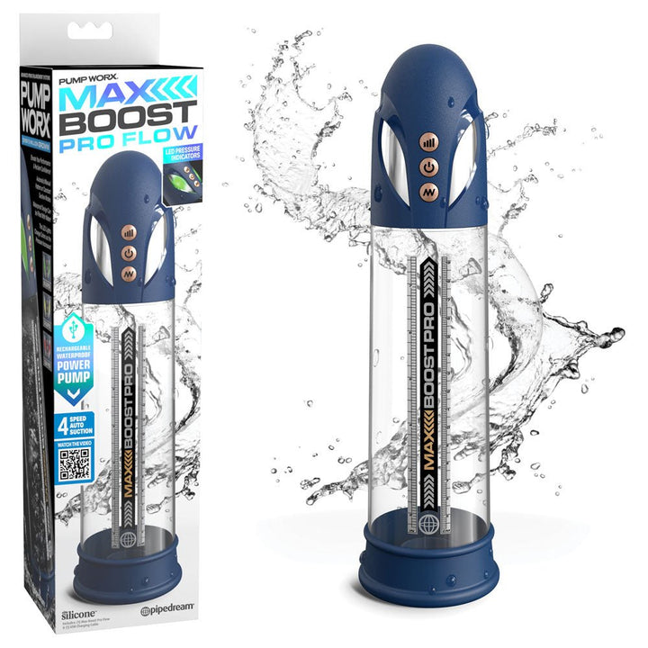 Pump Worx Max Boost Pro Flow - Waterproof Auto Penis Pump - Blue