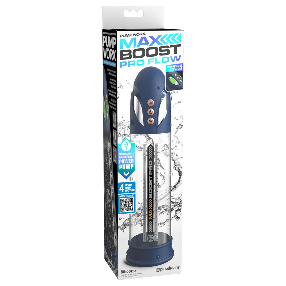 Pump Worx Max Boost Pro Flow - Waterproof Auto Penis Pump - Blue