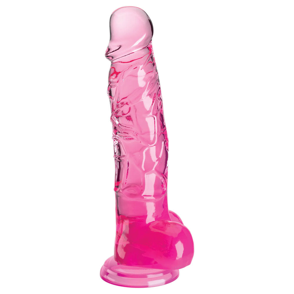 King Cock Clear 8 Inch Dildo with Balls - Pink