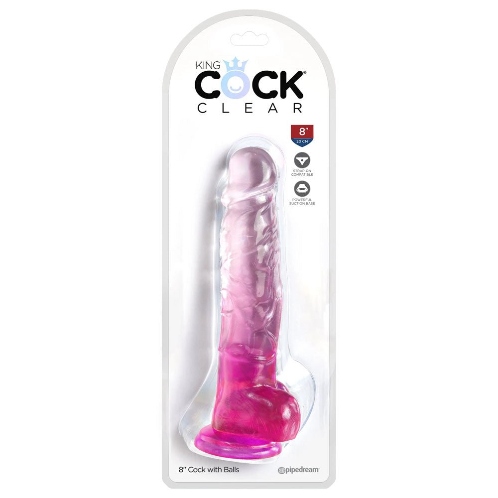 King Cock Clear 8 Inch Dildo with Balls - Pink