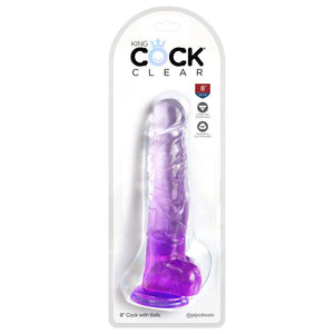King Cock Clear 8 Inch Dildo with Balls - Purple