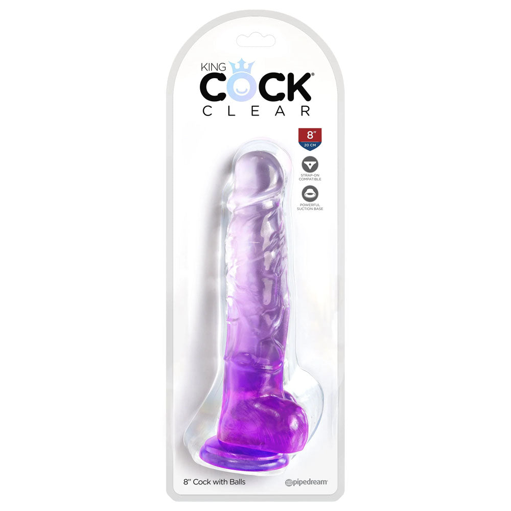 King Cock Clear 8 Inch Dildo with Balls - Purple