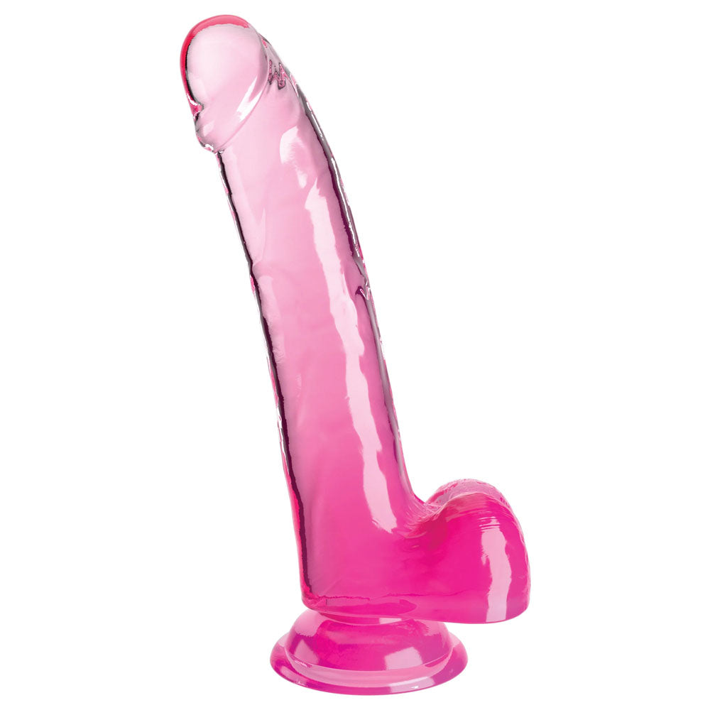 King Cock Clear 9 Inch Dildo with Balls - Pink