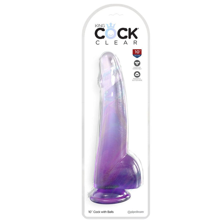 King Cock Clear 10 Inch Cock with Balls - Purple