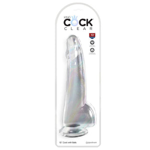 King Cock Clear 10 Inch Cock with Balls - Clear